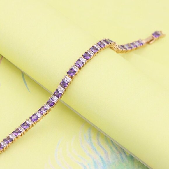 "Elegant Rose Gold Bracelet with Purple and Clear Gemstones, XPBL1008 - Picture 4 of 12